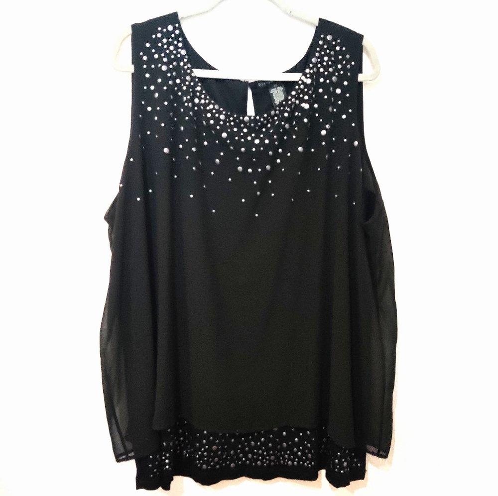 Design History 3X Black Blouse with Silver Studs